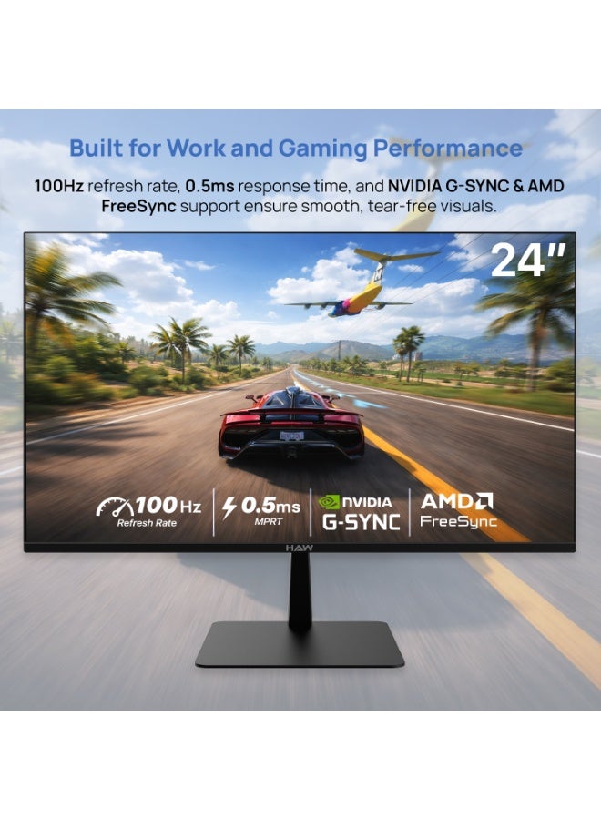 HAW F24IPX 24-Inch Gaming Monitor, FHD 1080p IPS Display, 100Hz Refresh Rate, 0.5ms MPRT, HDMI 2.1 Supported, G-Sync & FreeSync Compatible, Built-in Speakers, Flat Screen, PC & Console Gaming Monitor – Black - Image 2